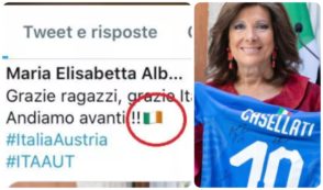 Copertina di Maria Elisabetta Casellati, la presidente del Senato festeggia la vittoria dell’Italia ma sbaglia bandiera: il tricolore è quello dell’Irlanda