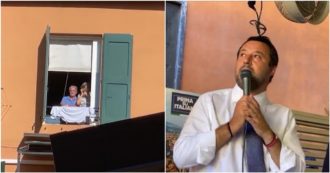Copertina di Salvini parla a Bologna: Romano Prodi e la moglie si affacciano alla finestra e lo ascoltano – Video