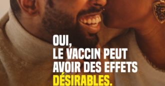 Copertina di “I vaccini hanno effetti desiderabili”, in Francia la campagna per la vaccinazione con coppie che si baciano e folle ai concerti