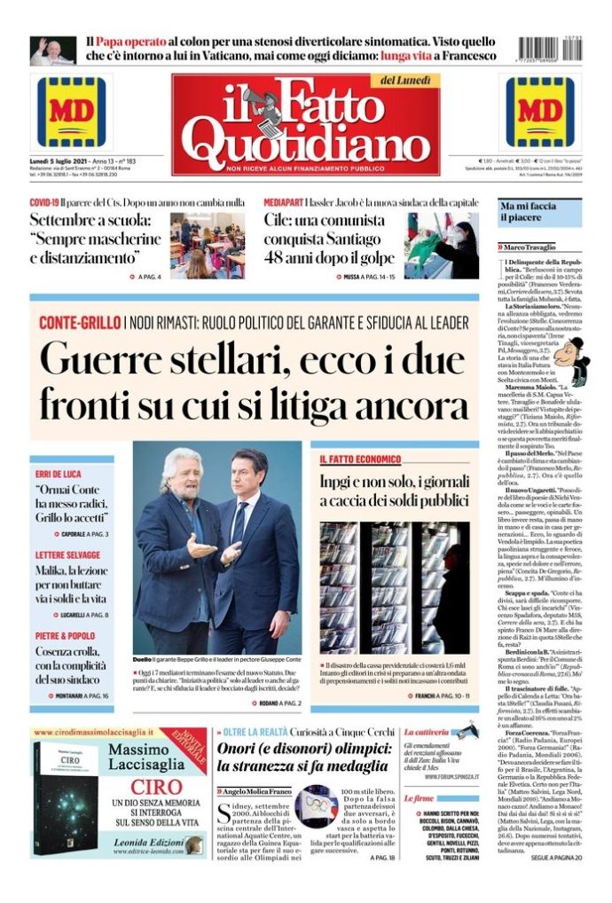 Copertina di lunedì 5 luglio 2021