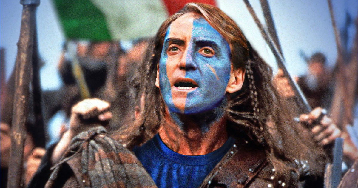 Italia-Inghilterra, il ct Roberto Mancini diventa l’eroe William Wallace su un tabloid scozzese: “Salvaci, sei la nostra ultima speranza”