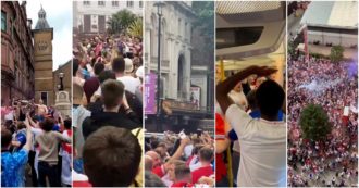 Copertina di Londra, gli inglesi festeggiano prima della finale cantando “It’s coming home”. In città è delirio collettivo: party improvvisati, cori e fiumi di birra