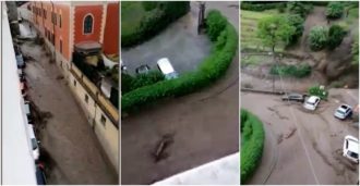 Copertina di Maltempo a Como, strade invase da acqua e fango a Cernobbio: le immagini dall’alto riprese da un abitante