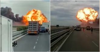 Copertina di Esplode autocisterna sulla statale che collega Foggia a Candela: ferito il conducente di una bisarca – video