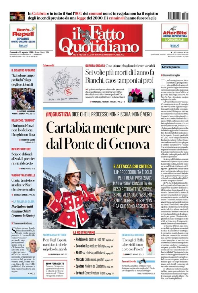 Copertina di domenica 15 agosto 2021