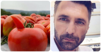 Copertina di Raoul Bova raccoglie pomodori nella sua masseria in Puglia. Scoppia il caso: “Non puoi farlo”