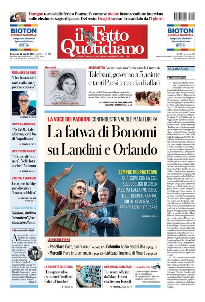 Copertina di domenica 22 agosto 2021