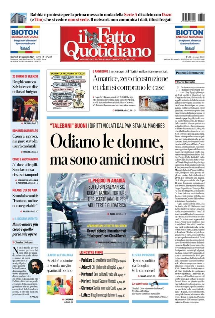 Copertina di martedì 24 agosto 2021