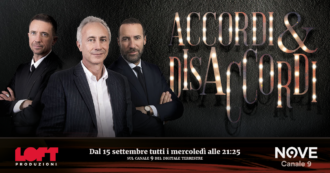 Copertina di Accordi&Disaccordi torna su Nove mercoledì 15 settembre alle 21.25. Conducono Andrea Scanzi e Luca Sommi. Con Marco Travaglio