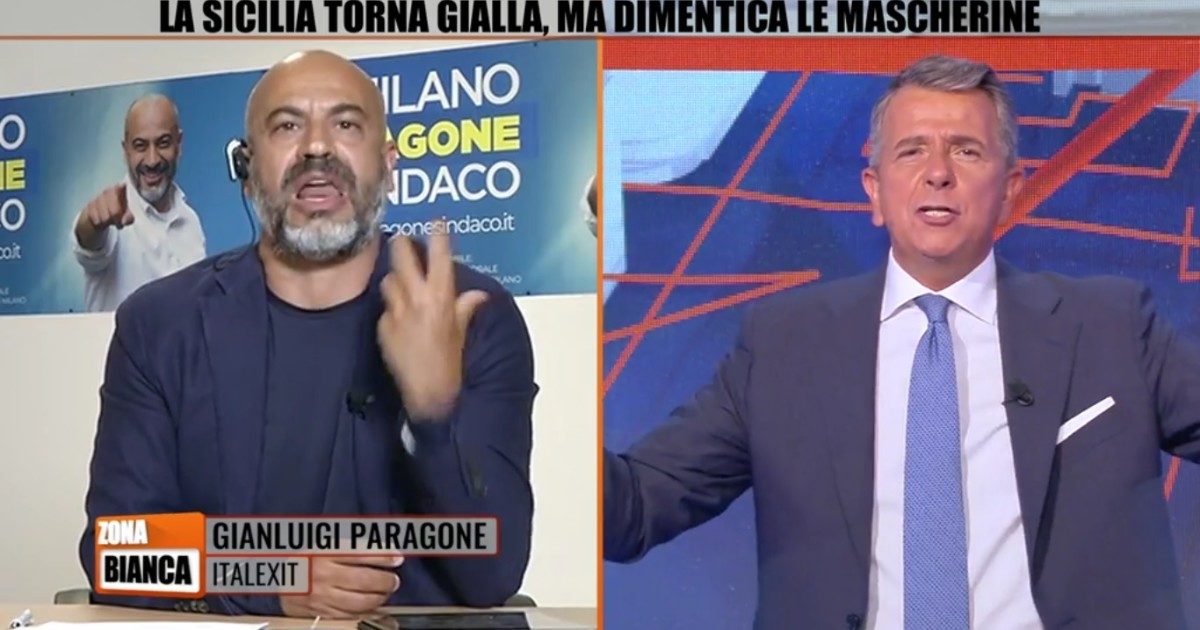 Zona Bianca, Gianluigi Paragone furioso con Giuseppe Brindisi: “Dici caz*ate e sei in malafede, vuoi che io venga a fare la scimmietta ma non te lo permetto”