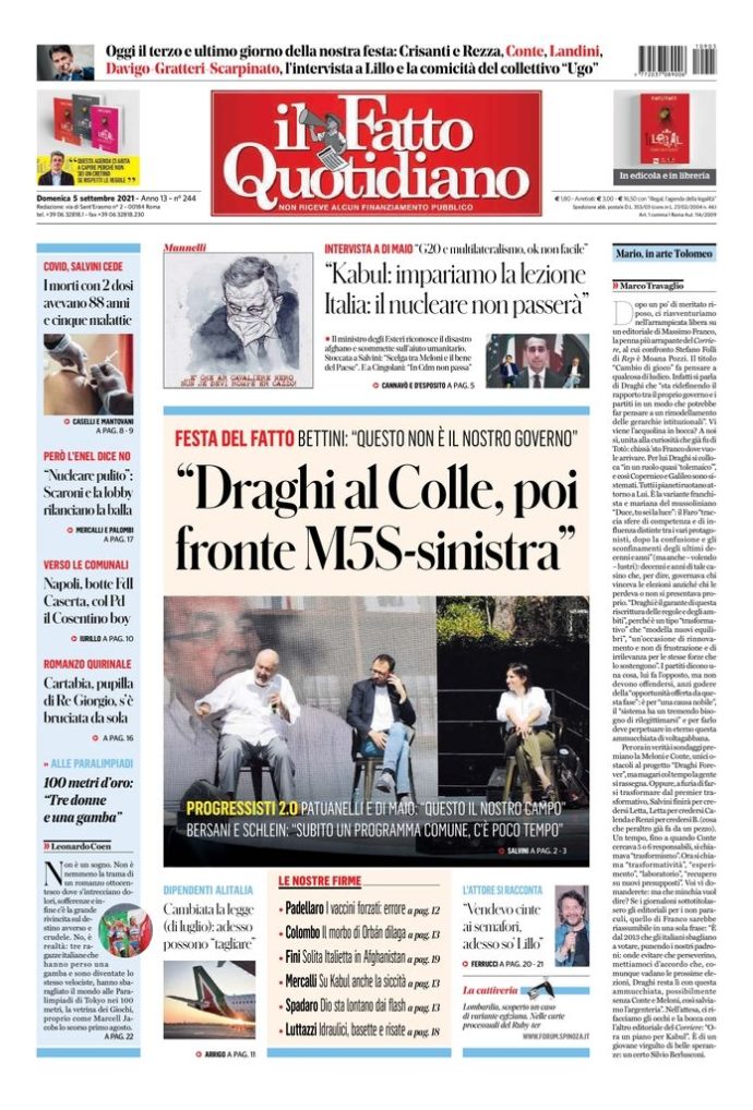 Copertina di domenica 5 settembre 2021