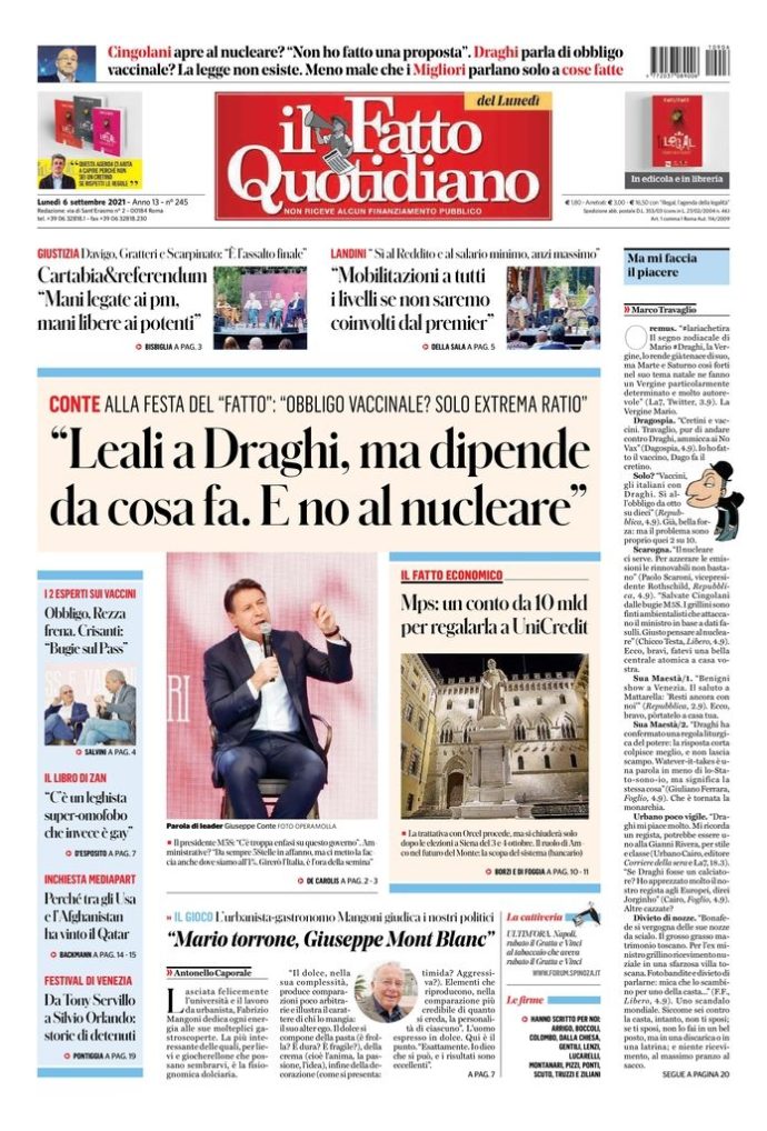 Copertina di lunedì 6 settembre 2021