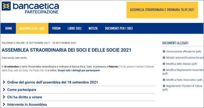 Banca Etica, piccoli soci contro la proposta di modifica dello Statuto che consente alla presidente di avere un quinto mandato