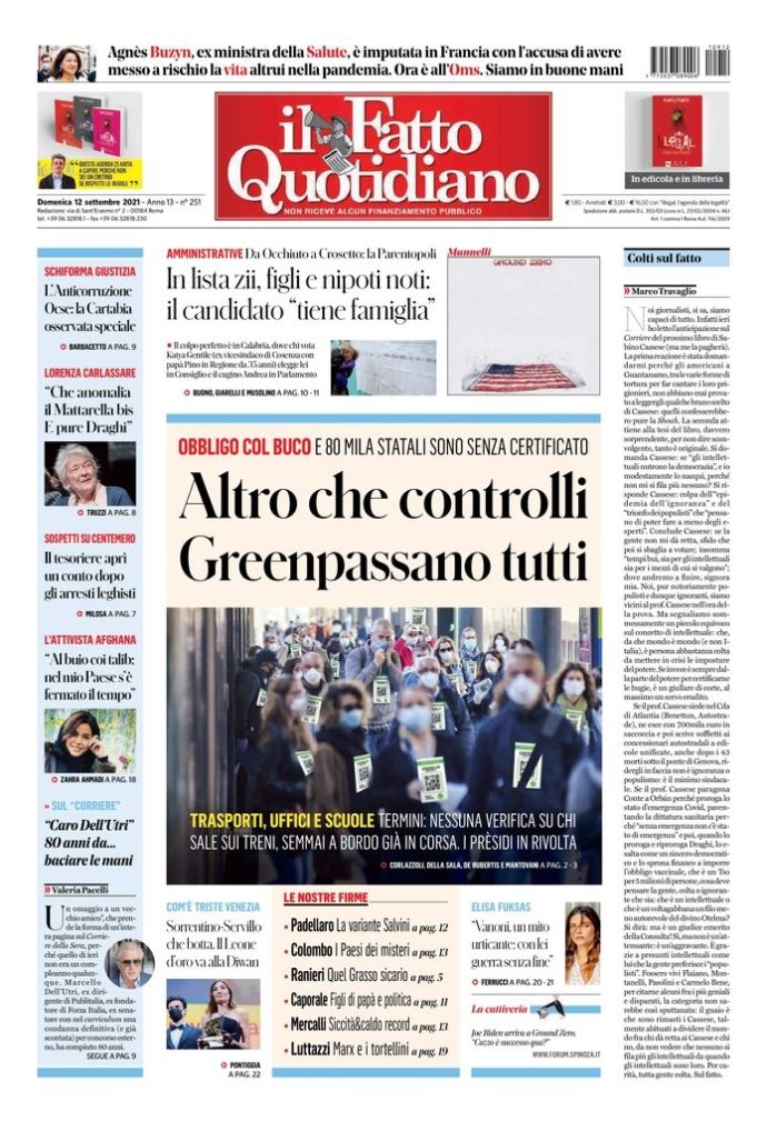 Copertina di domenica 12 settembre 2021