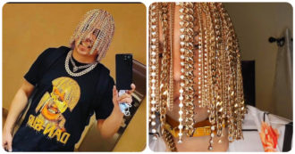 Copertina di Dan Sur, il rapper si fa impiantare catene d’oro e diamanti al posto dei capelli con degli uncini: “Sono il primo a farlo”