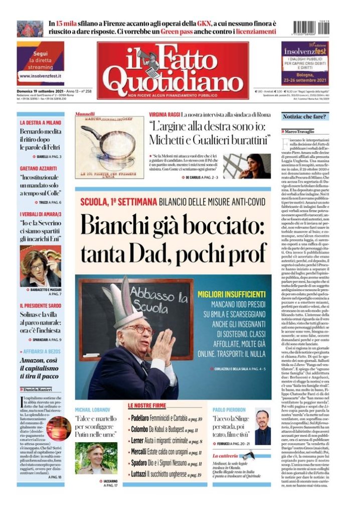 Copertina di domenica 19 settembre 2021