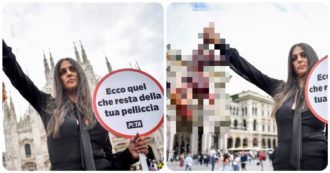 Copertina di Rosita Celentano protesta con una ‘volpe scuoiata’ in mano: “Pellicce da cafoni, mi vergogno dell’Italia”
