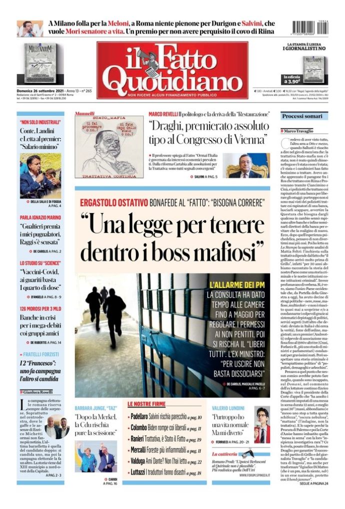 Copertina di domenica 26 settembre 2021