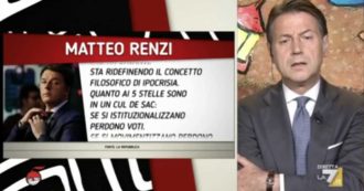 Copertina di Conte a La7: “Renzi e le sue critiche? La sua sintesi di pensiero è la speranza di chi è all’1%. Io moderato? Non lo sono affatto”