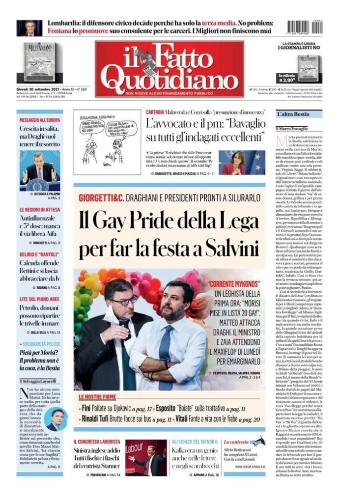 Copertina di giovedì 30 settembre 2021