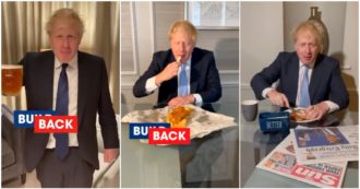 Copertina di La strana campagna di Boris Johnson: sui social video in cui mangia “fish and chips” e beve birra con il motto “Build, back, better”