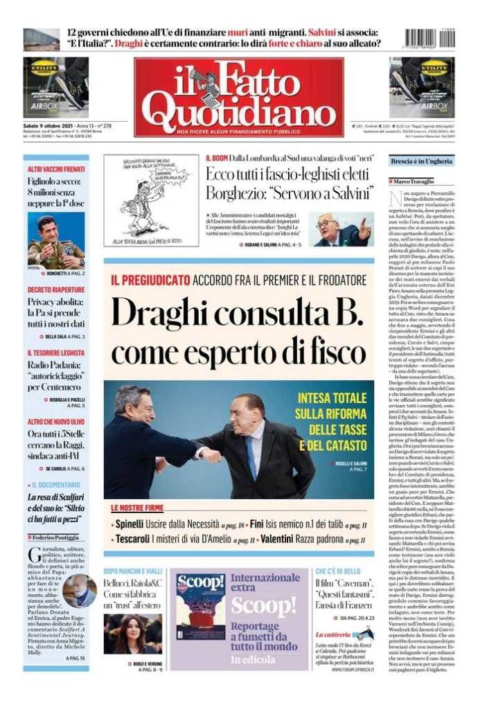 Copertina di sabato 9 ottobre 2021