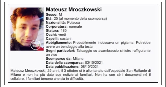 Milano, scompare nel nulla durante il ricovero al San Raffaele: si cerca un 25enne polacco. “Aveva un pigiama e un bendaggio alla testa”
