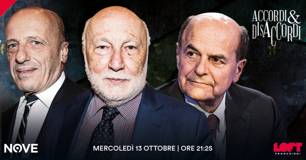 Pier Luigi Bersani, Domenico De Masi e Alessandro Sallusti ospiti di Accordi&Disaccordi mercoledì 13 ottobre alle 21.25 su Nove. Con Marco Travaglio