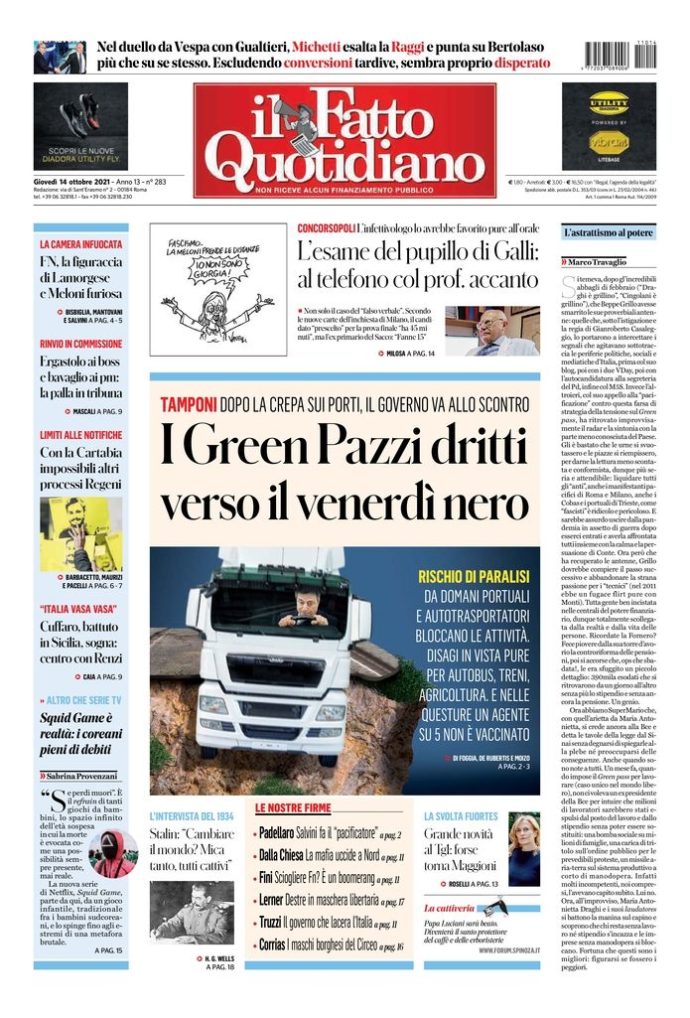 Copertina di giovedì 14 ottobre 2021