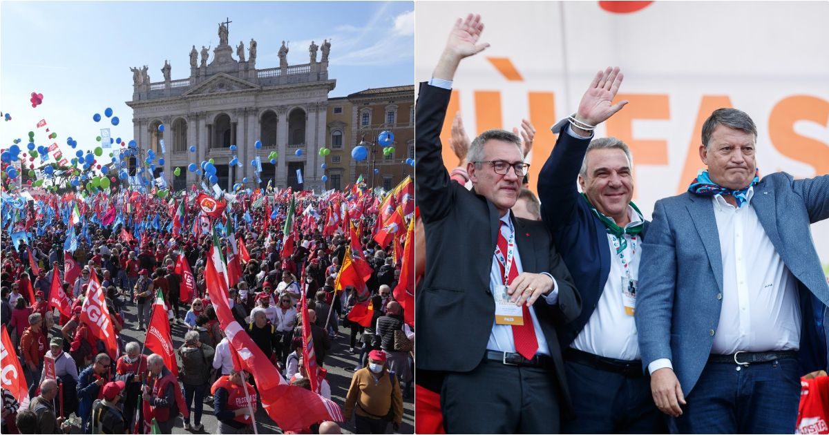 Roma, la piazza dei sindacati dopo l’assalto alla Cgil: “Siamo 100mila”. Landini: “Lo Stato agisca e sciolga le organizzazioni fasciste”. Assente tutto il centrodestra