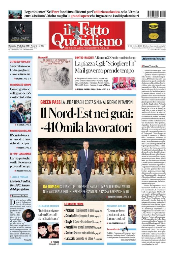 Copertina di domenica 17 ottobre 2021