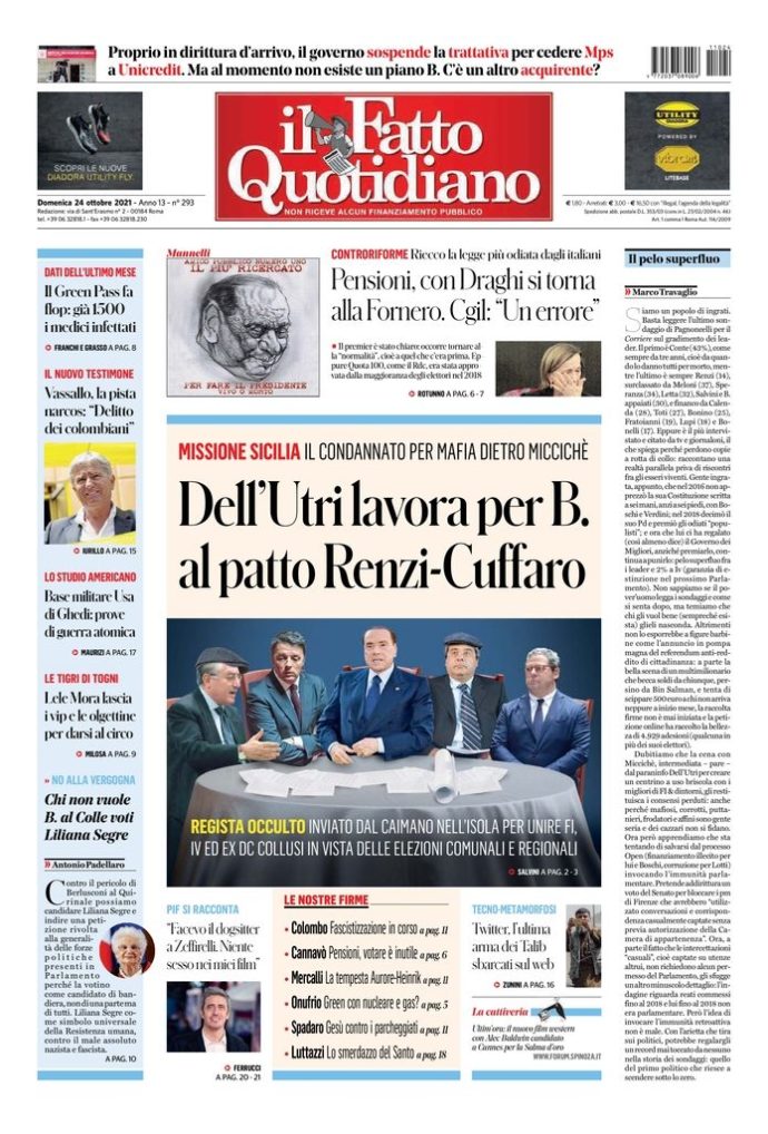 Copertina di domenica 24 ottobre 2021