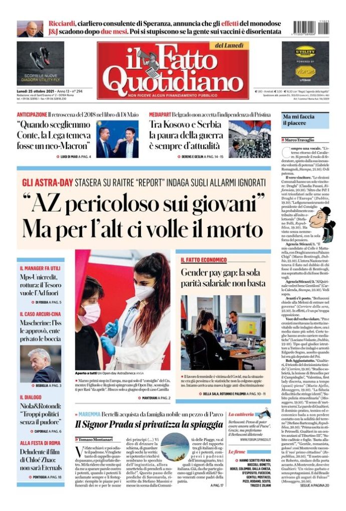 Copertina di lunedì 25 ottobre 2021