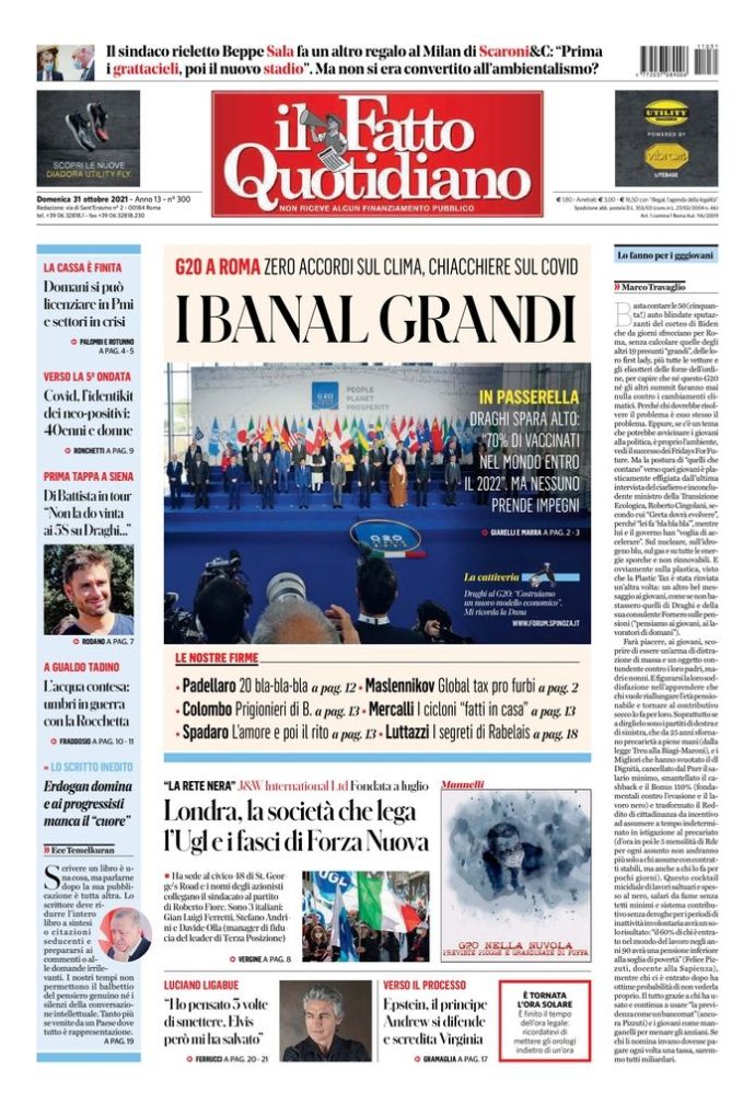 Copertina di domenica 31 ottobre 2021