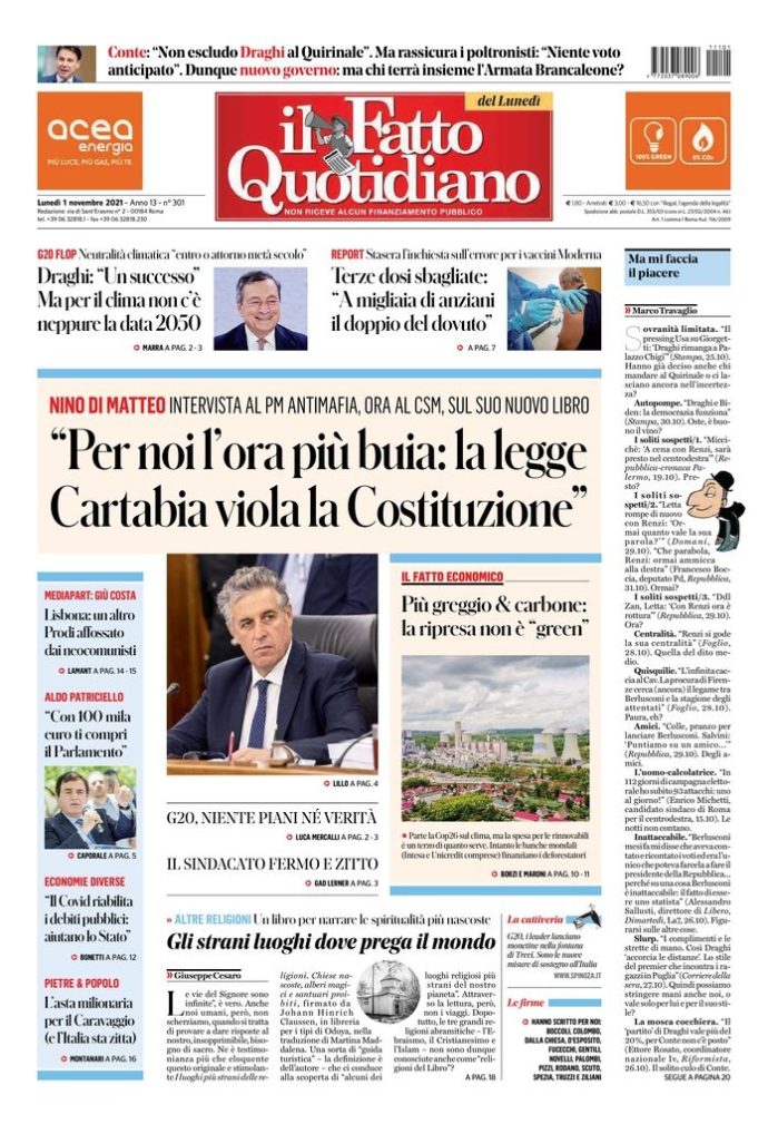 Copertina di lunedì 1 novembre 2021