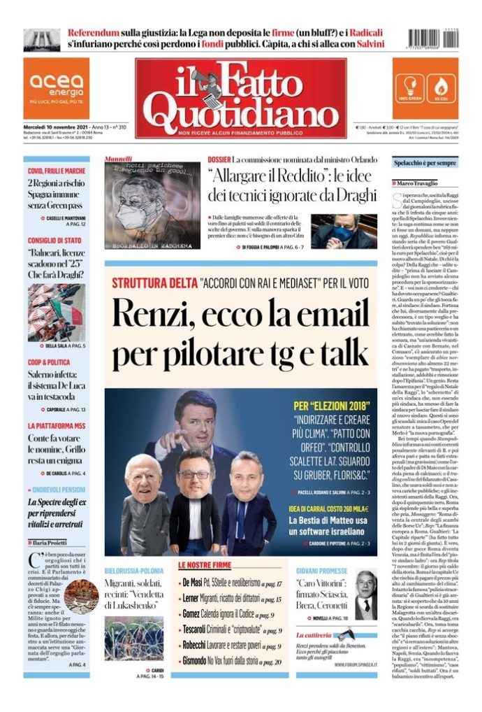 Copertina di mercoledì 10 novembre 2021