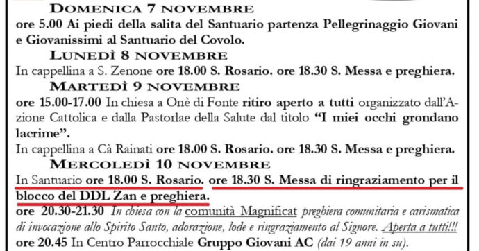 Treviso, il parroco di San Zenone annuncia la Messa di ringraziamento per lo stop al ddl Zan. L’altolà del vescovo: “Strumentalizzazione”