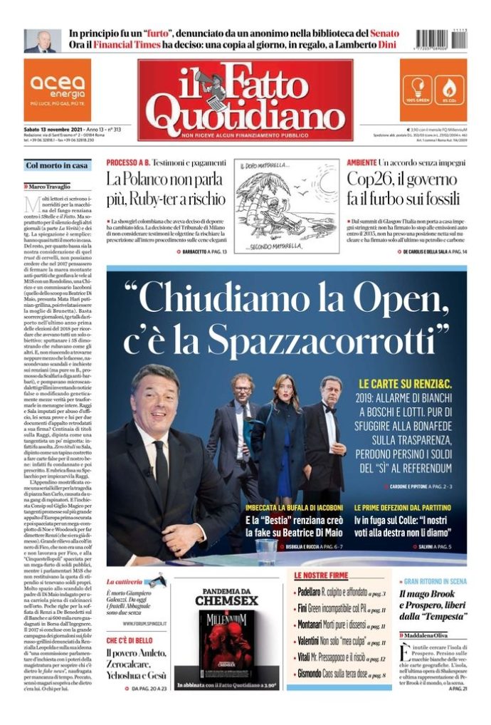 Copertina di sabato 13 novembre 2021