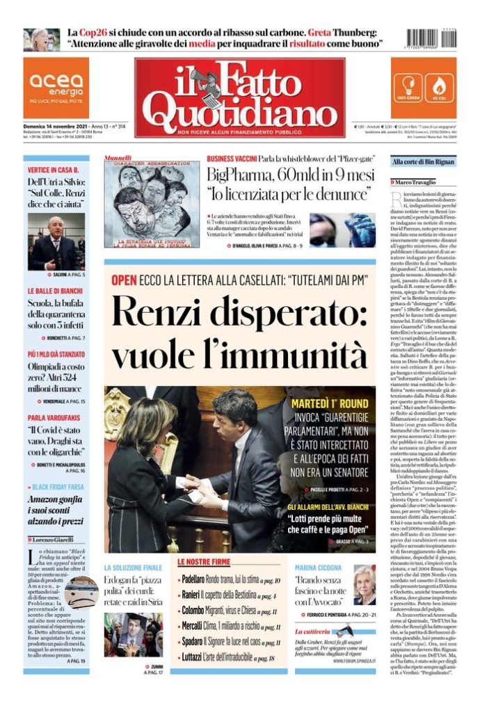 Copertina di domenica 14 novembre 2021