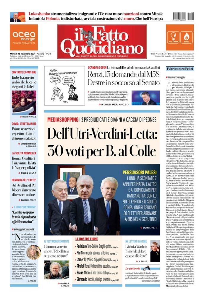 Copertina di martedì 16 novembre 2021