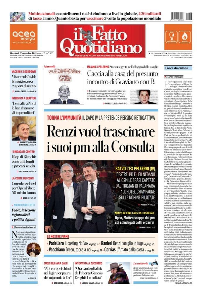 Copertina di mercoledì 17 novembre 2021