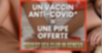 Copertina di “Sesso orale se ti vaccini”: il club di Ginevra offre una “prestazione gratis su presentazione di un certificato”