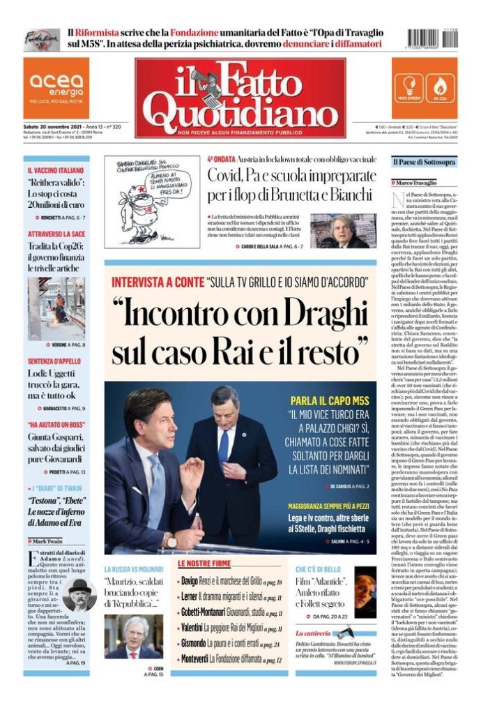 Copertina di sabato 20 novembre 2021