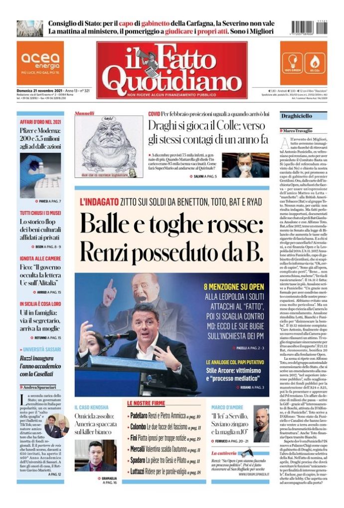 Copertina di domenica 21 novembre 2021