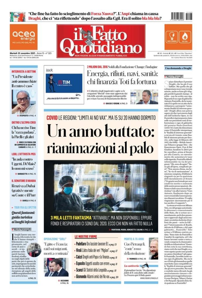 Copertina di martedì 23 novembre 2021