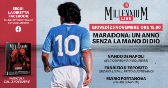 Copertina di Maradona, un anno senza la mano di Dio. Alle 15 la diretta di Millennium Live con Nando De Napoli e Fabrizio D’Esposito