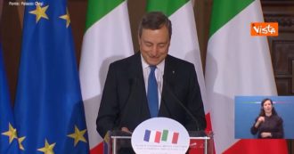 Draghi: “Italia e Francia condividono molto più dei confini”. E cita Stendhal, Mastroianni e Claudia Cardinale – Video