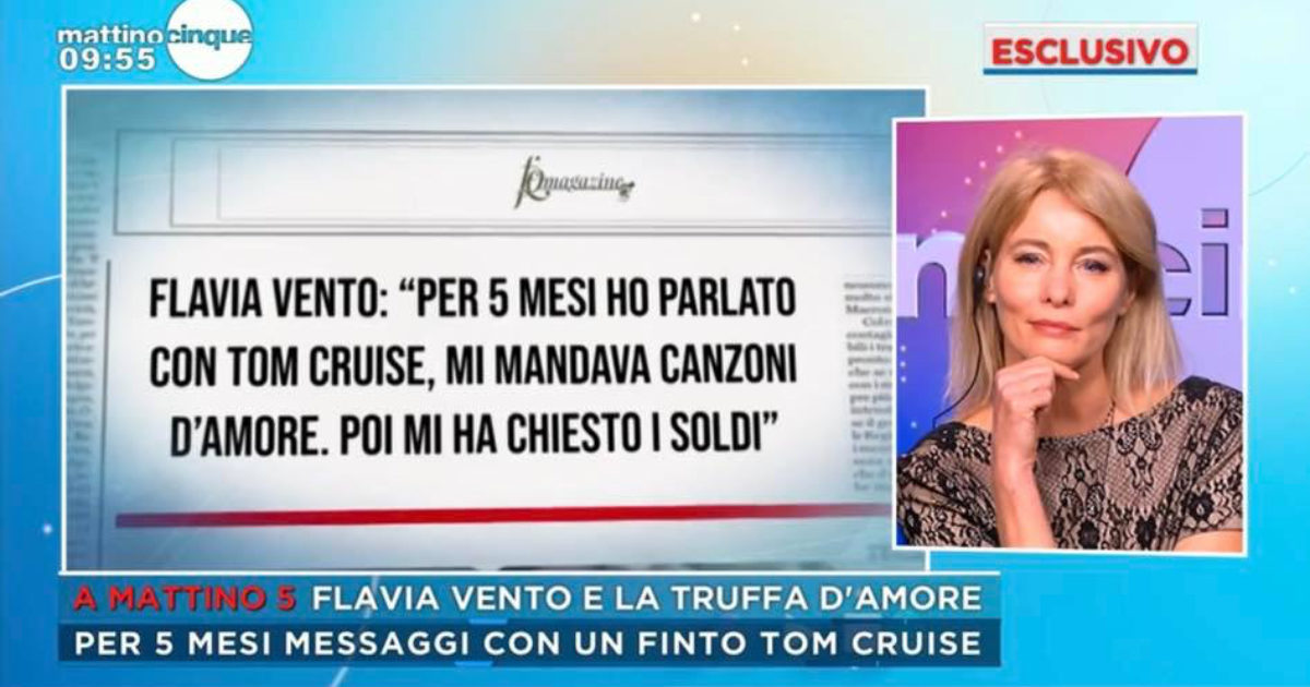 Mattino Cinque, Flavia Vento e il finto Tom Cruise: “I soldi non glieli ho dati, chi glieli dà non ha il cervello, defic****i”. Federica Panicucci prende le distanze