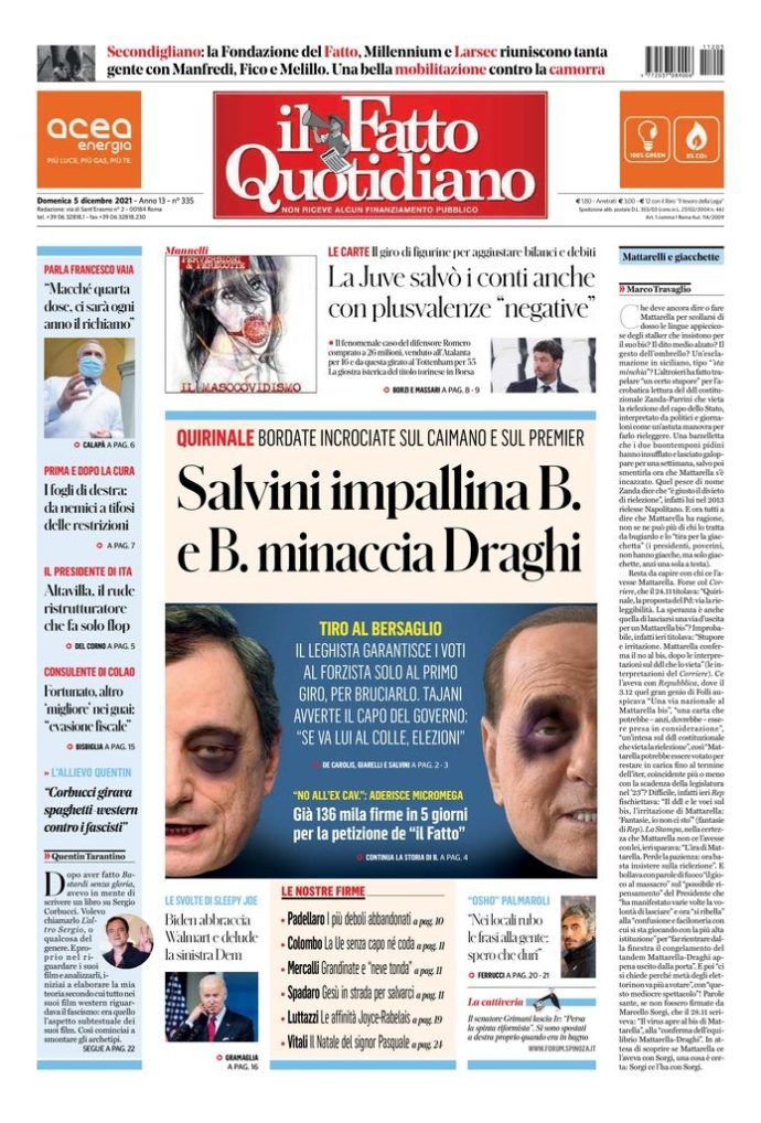 Copertina di domenica 5 dicembre 2021