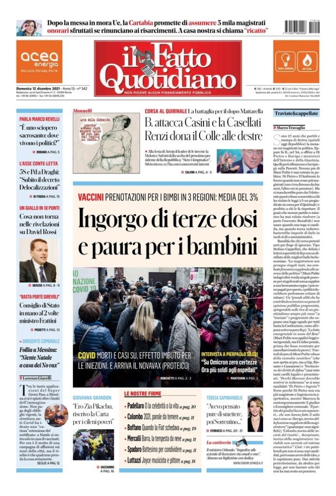 Copertina de Il Fatto Quotidiano di Dom 12 Dicembre 2021